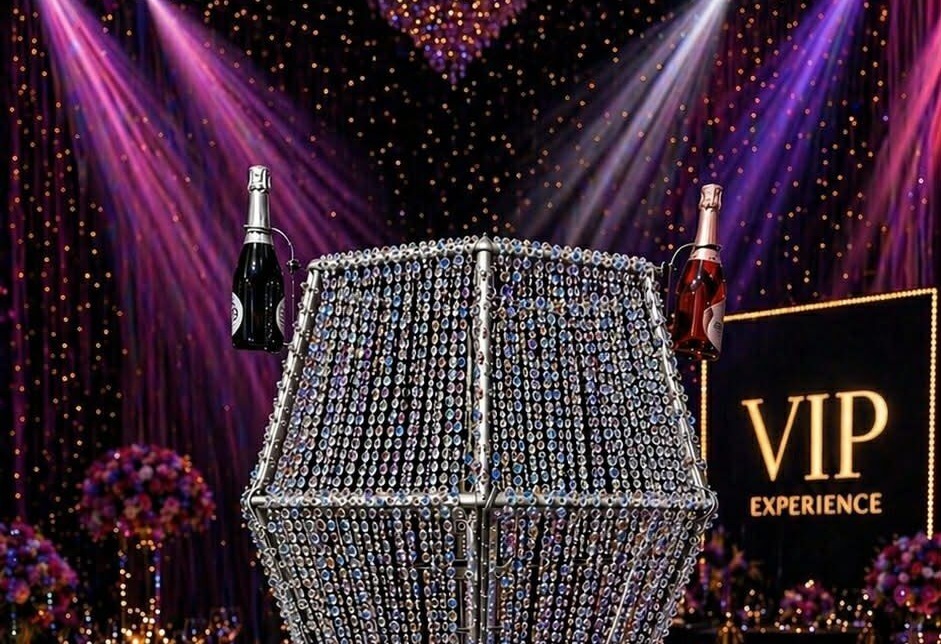 Champagne Pour Diamond Experience — sparkling diamond-shaped champagne tower at a Las Vegas VIP event