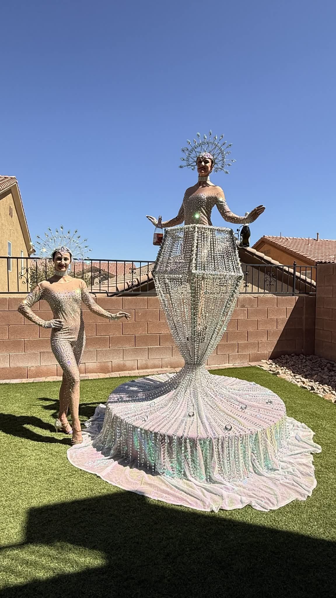 Diamond-shaped champagne tower sparkling at a Las Vegas VIP event