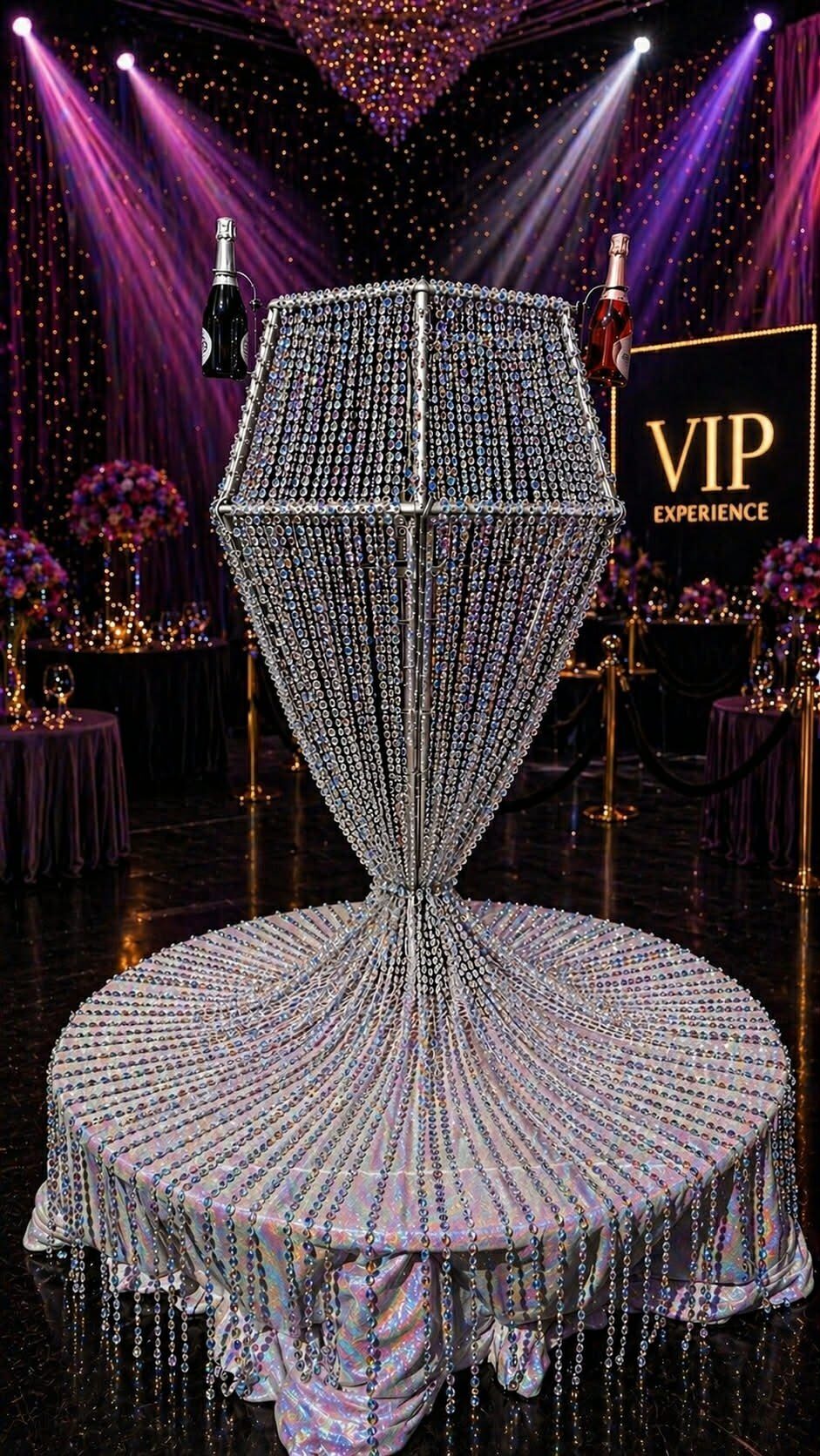Sparkling diamond champagne tower at a Las Vegas VIP event