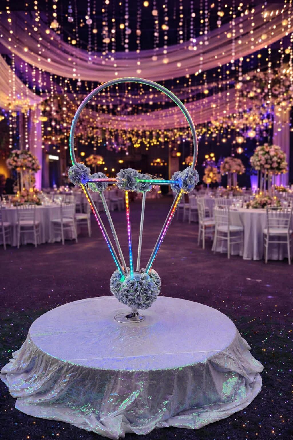 Ice cream cone prop under fairy lights